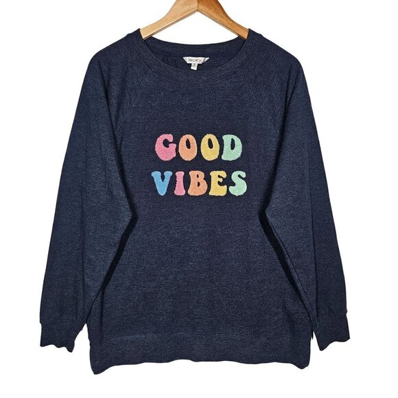 Wildfox Good‎ Vibes Embroidered Comfy Pullover Sweatshirt Blue Women Size Small - Picture 3 of 10